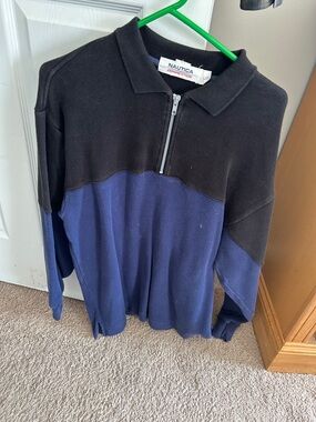 Nautica Two-Tone Black and Navy Zip Polo Sweater